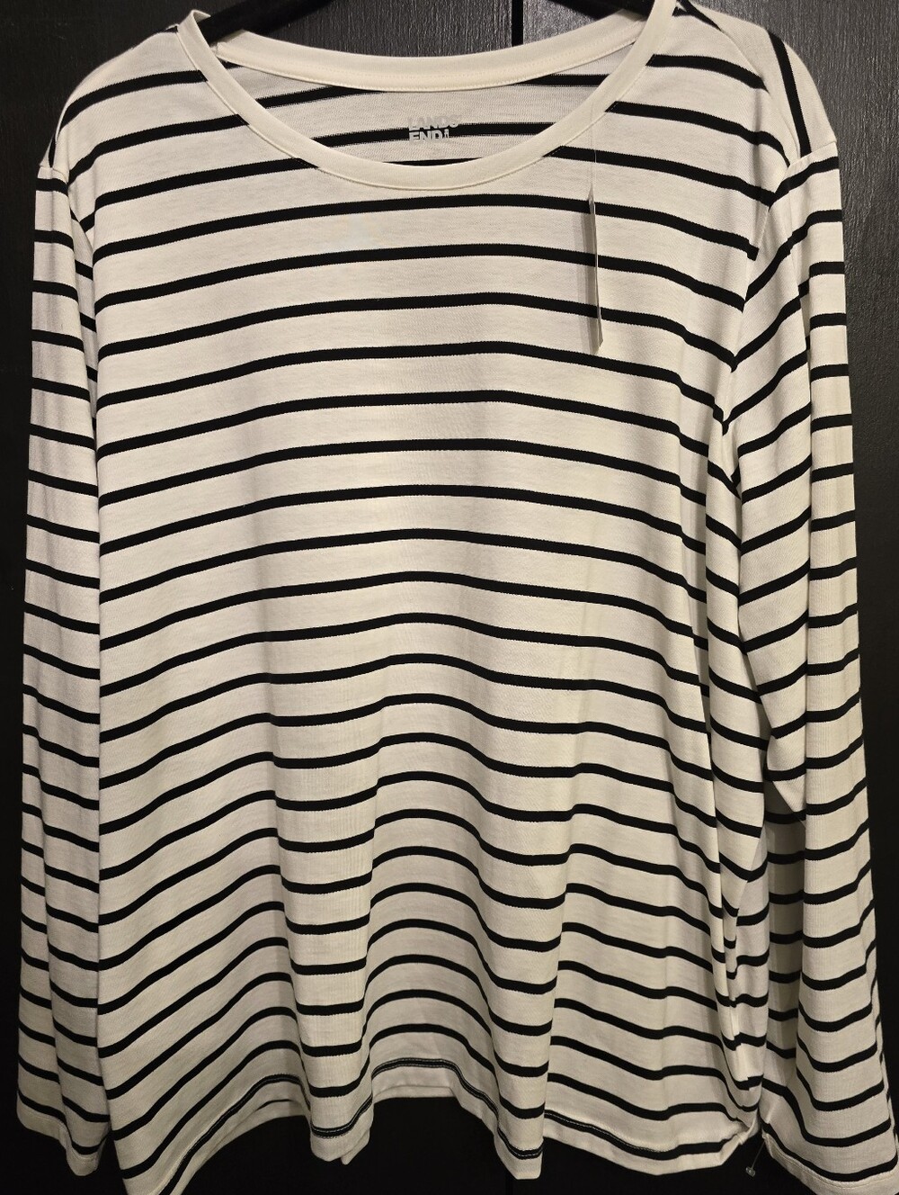 Lands' End Size 2x Supima Cotton Classic Black & White Striped Long-Sleeve Tee